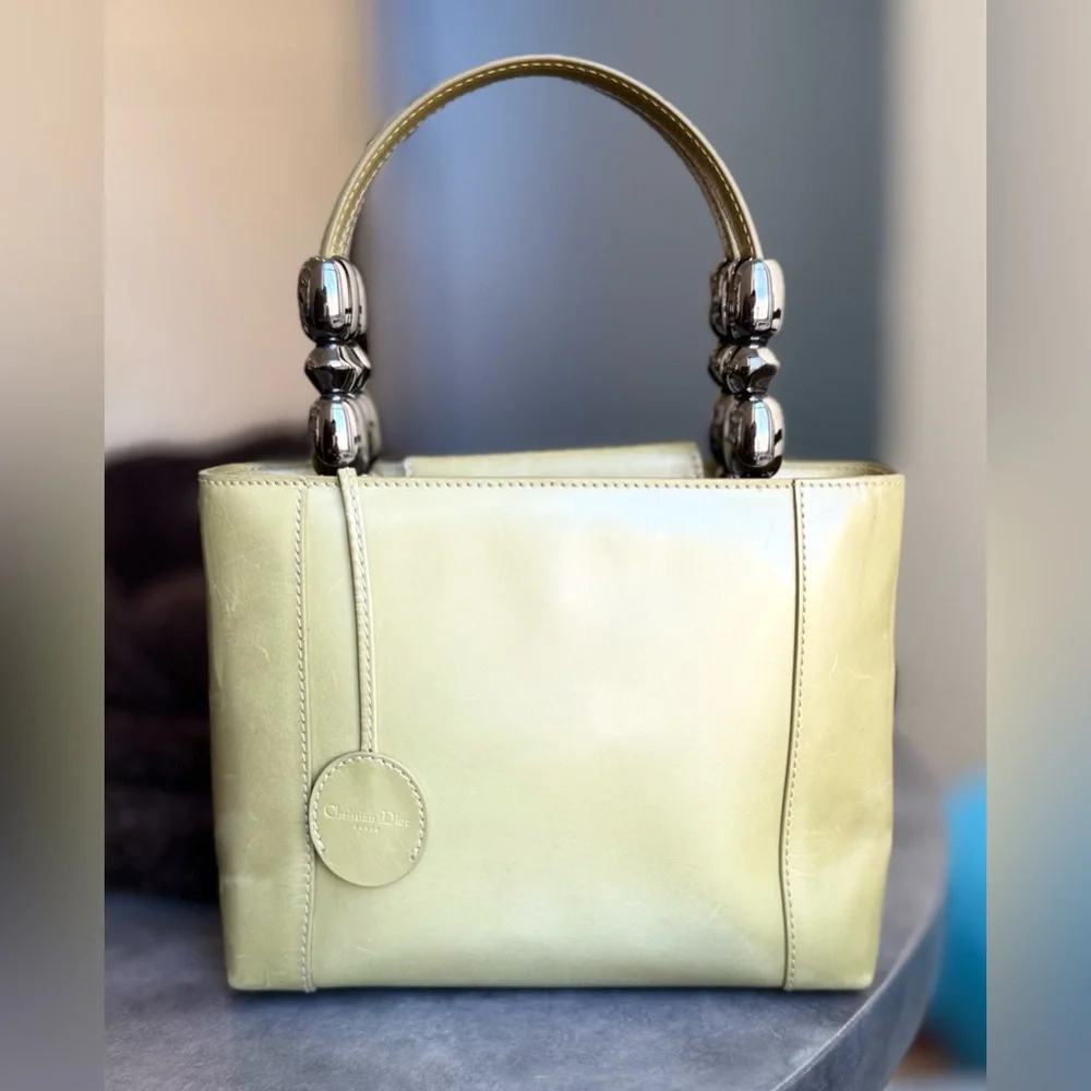 Dior Vintage Maris Pearl Green Leather Mini Tote, Lady Dior Galliano era Y2K